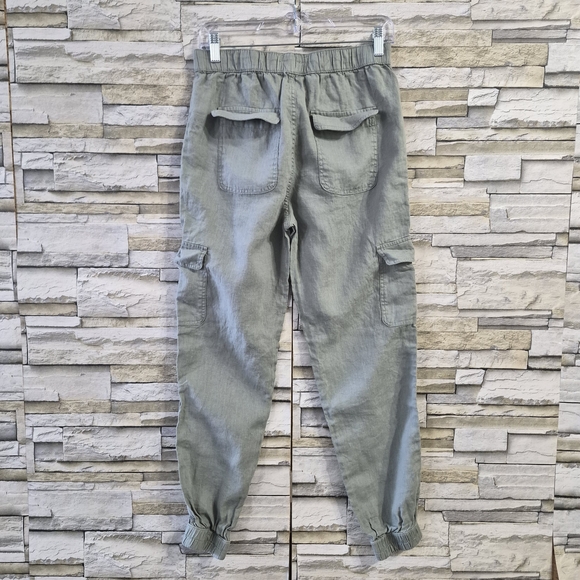 Nicole Miller 100% Linen Cargo Pants Women's Size M Sage Green Joggers Flax - Picture 2 of 9